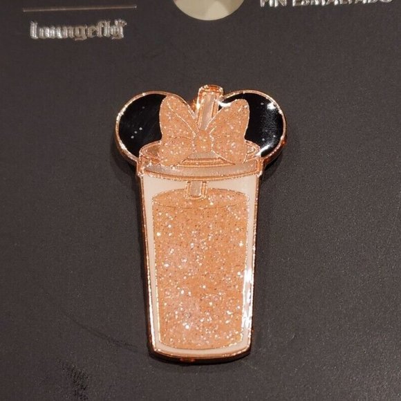 Loungefly Disney Minnie Mouse Glitter Tumbler Pin Sparkling Rose Gold Drink NEW - Picture 1 of 11